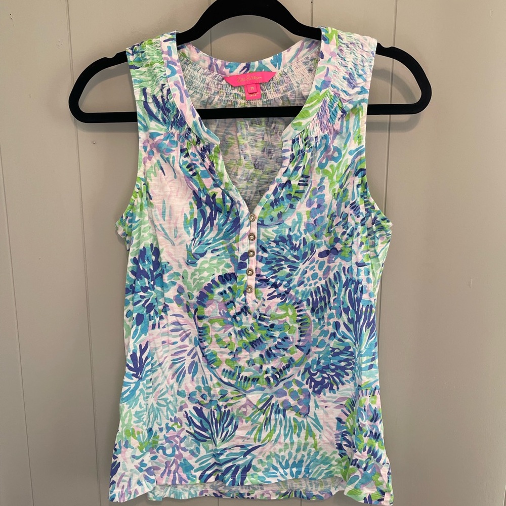 Floral Sleeveless Top - Blue and Green